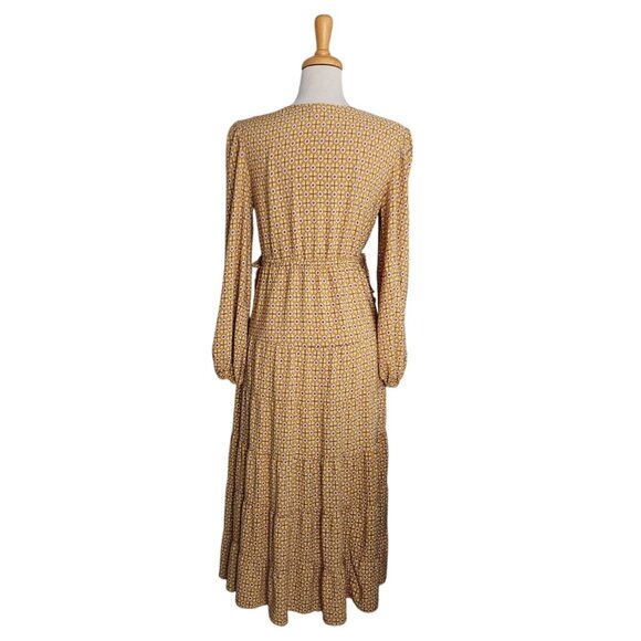Max Studio Yellow 3/4 Sleeve Surplice Neck Midi Dress Womens M Boho Indie - Picture 6 of 9